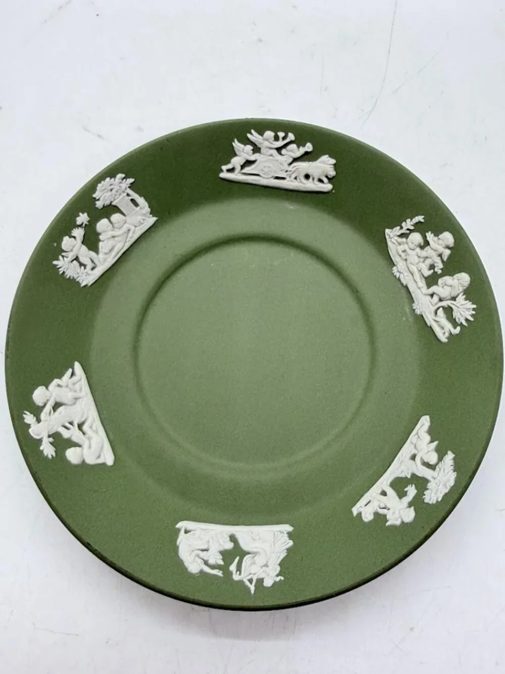 Vintage Wedgwood Sage Celadon Green Jasperware Demitasse Espresso Cup & Saucer
